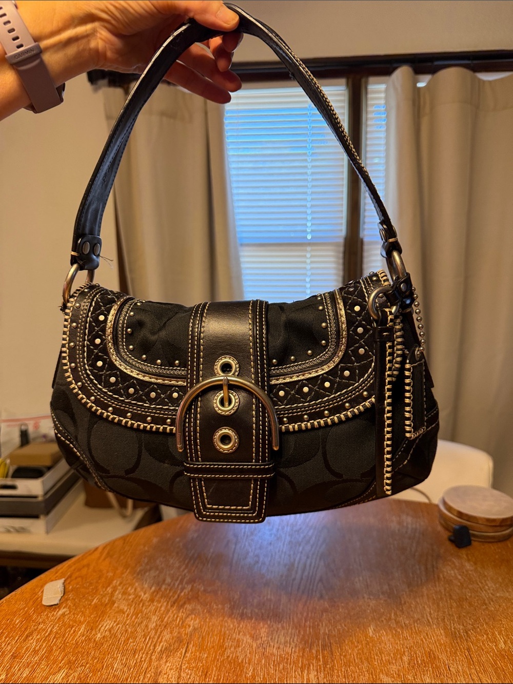 Coach Black Studded Signature Shoulder Bag